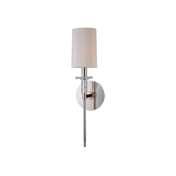 Shown in Polished Nickel finish and Off White Faux Silk shade and Crystal Bobeche accent